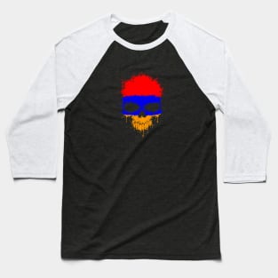 Chaotic Armenian Flag Splatter Skull Baseball T-Shirt